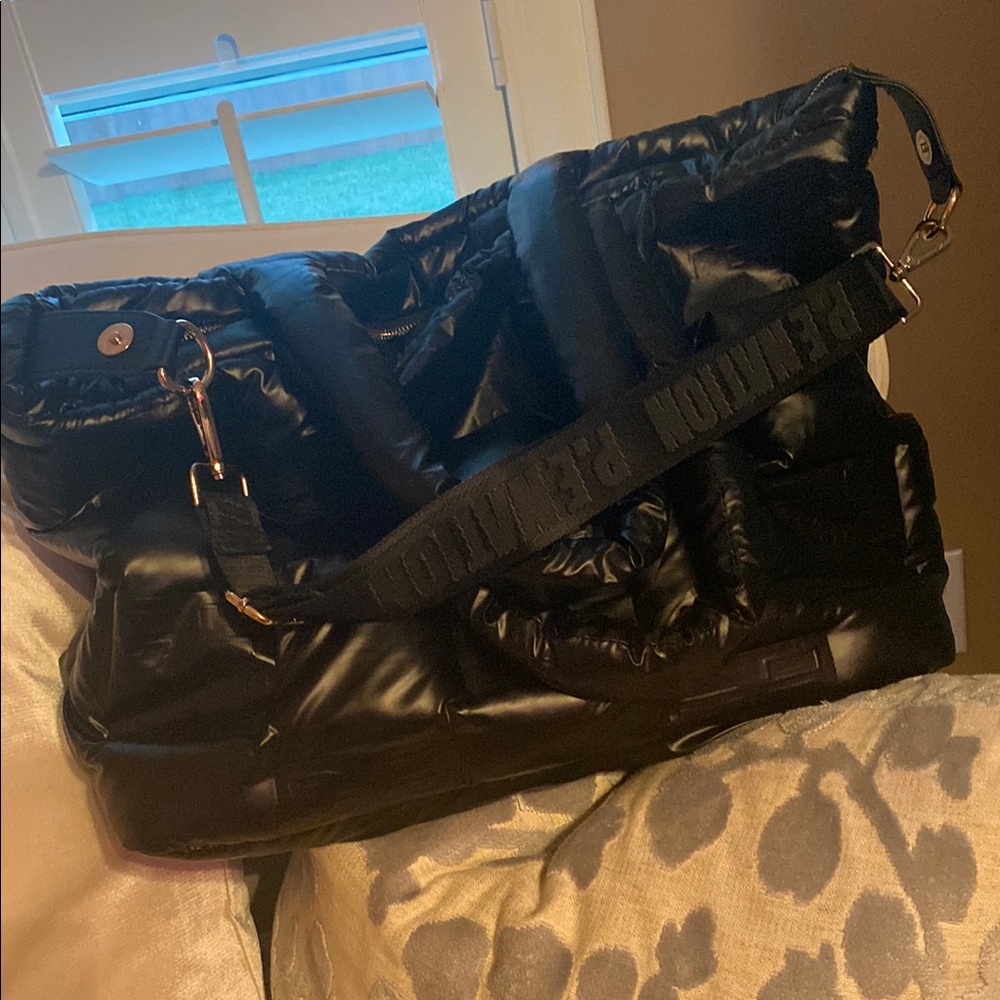 P.E Nation Black Puffer Tote Bag w/ Gold Hardware – Gym/Travel